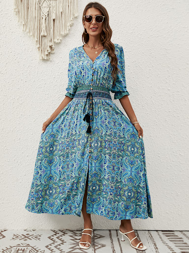 Title 12, Three-quarter Sleeve Waist Bohemian Casual Vaca...