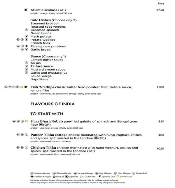 JW Lounge - JW Marriott Sahar menu 