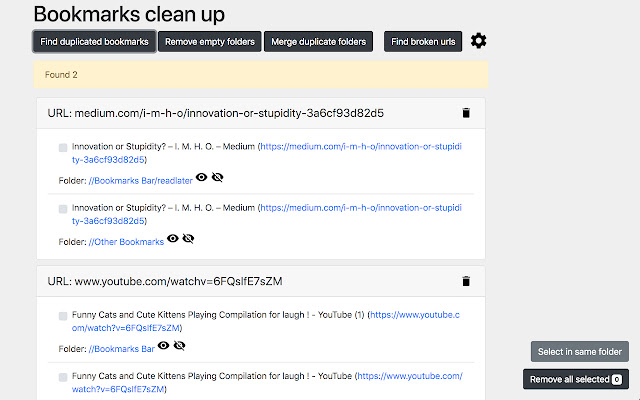 Bookmarks clean up chrome extension