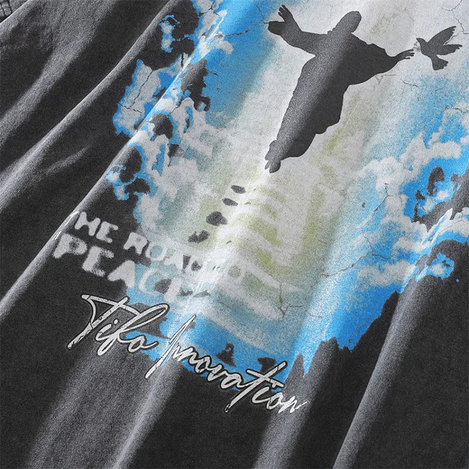 Camiseta para hombre de hip-hop callejero con estampado de Jesús, manga corta, estilo urbano, cómoda y moderna, ideal para un look llamativo.