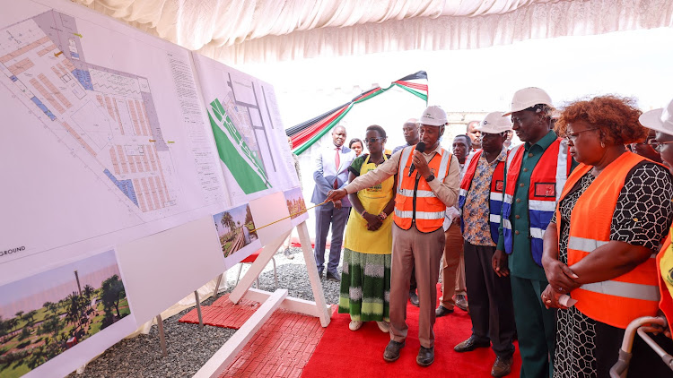 President William Ruto and other leaders going through the construction lay out in Uasin Gishu on January 9, 2024