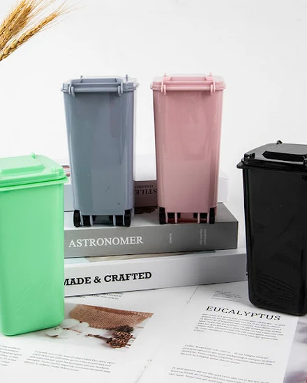 1Pcs Mini Desktop Trash Can Plastic Waste Bins With Lid H... - 0