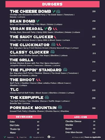 Good Flippin' Burgers menu 