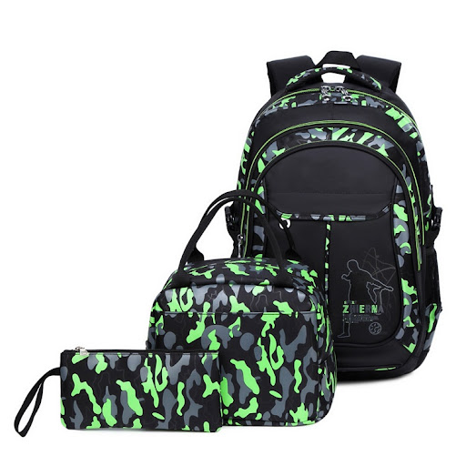 Title 9, Camouflage Printed Schoolbag Three-piece Set Du...