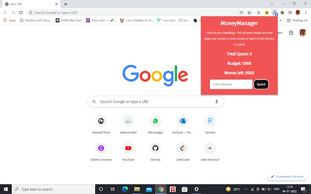Money Manager chrome extension