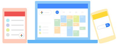 Diversos dispositivos que exibem serviços do G Suite