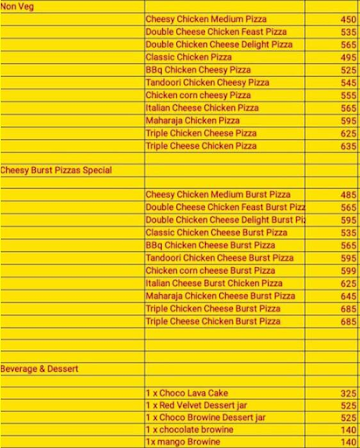 Pizza World menu 