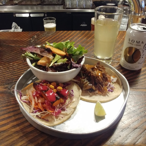 Yam Taco, Beef Taco, and Soma Cider