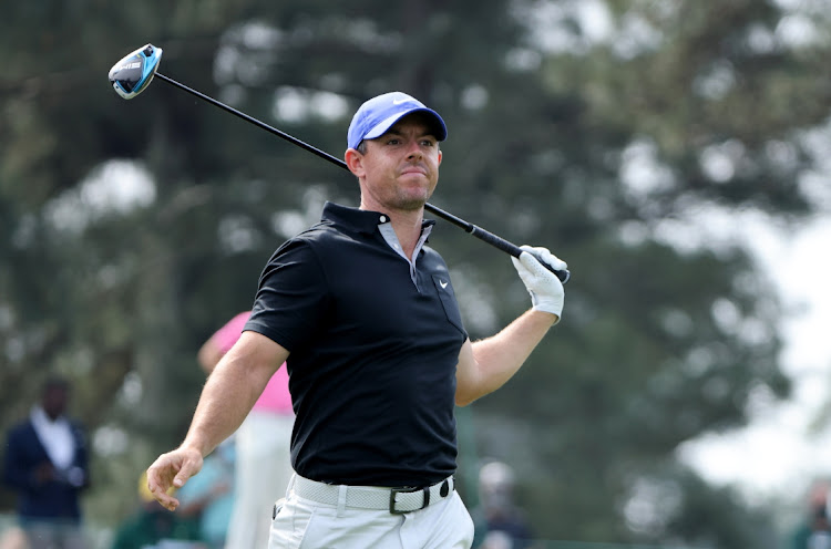 Northern Ireland's Rory McIlroy hits his tee shot on the third hole during the first round of The Masters at Augusta National Golf Club, Georgia on April 8, 2021