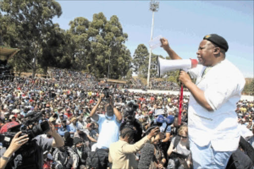 Julius Malema addressing miners at Gold Fields mine in Carletonville. PHOTO: ANTONIO MUCHAVE