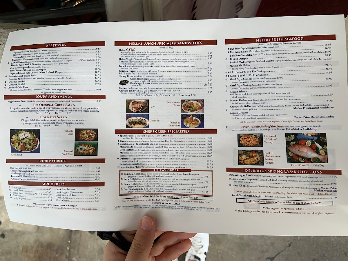 Hellas Restaurant & Bakery gluten-free menu