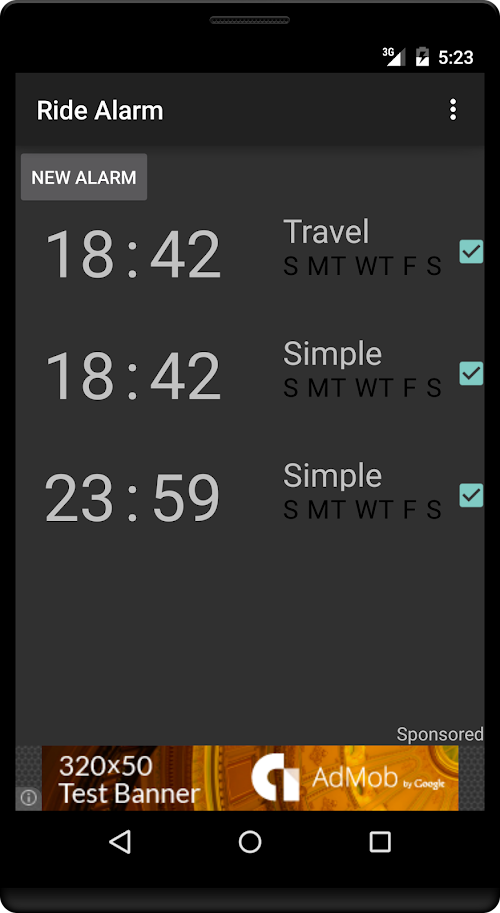 Android application Ride Alarm screenshort
