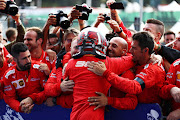 Race winner Charles Leclerc of Monaco and Ferrari celebrates in parc ferme during the F1 Grand Prix of Belgium at Circuit de Spa-Francorchamps on September 01, 2019 in Spa, Belgium.