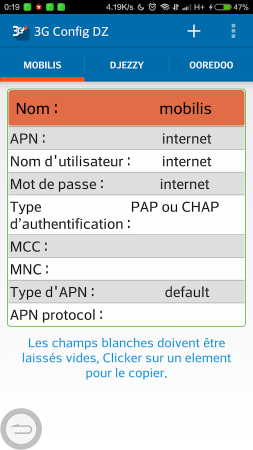  3G ConfigDz (Tous les réseaux) – Capture d'écran 