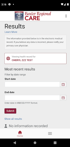 Screenshot Baxter Regional CARE