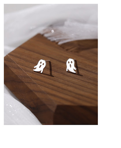 Title 6, S999 Pure Silver Ghost Stud Earrings for Women ...
