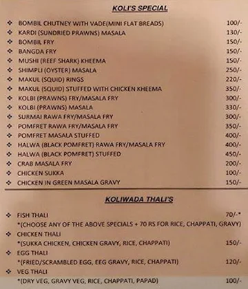 Koliwada menu 