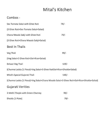 Mital's Kitchen menu 