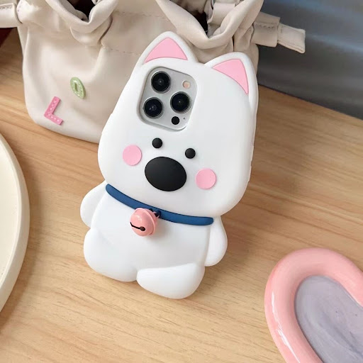 Title 6, Cartoon Cute Bell Little White Dog Phone Case, ...