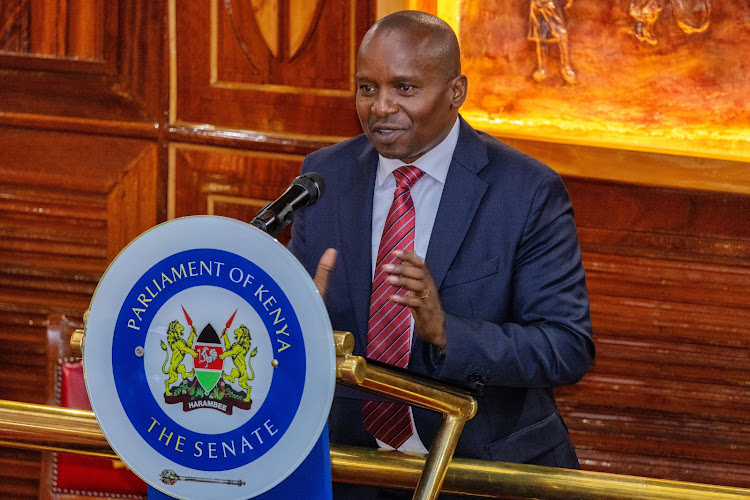 Interior CS Kithure Kindiki answers questions by Senators at the Plenary on May 8, 2024.