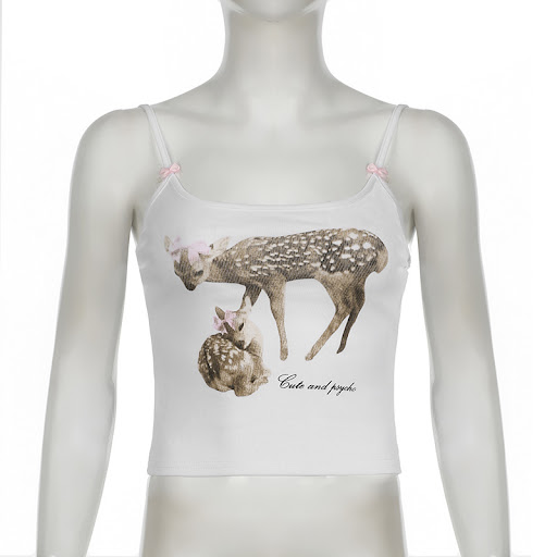 Title 13, Female Deer Print Girl Bow Knitted Spaghetti-st...