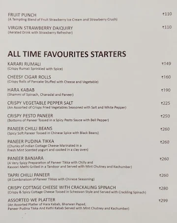 Aaru's Restaurant menu 