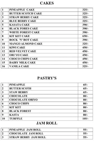 Vini's Baker Stop menu 