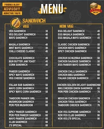 Two Slice Sandwich Shop menu 