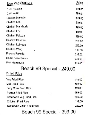 Beach 99 menu 