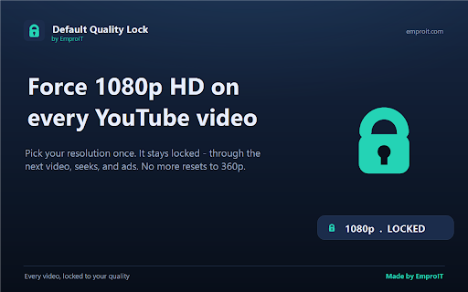 Default Quality Lock - Force 1080p HD for YouTube screenshot 1