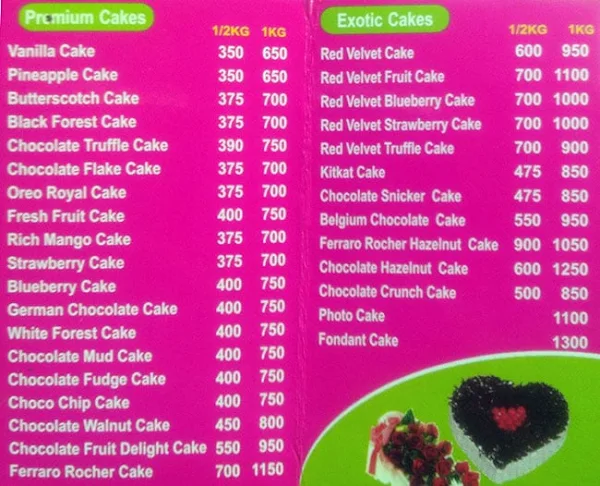 Cake Gems Bakery menu 