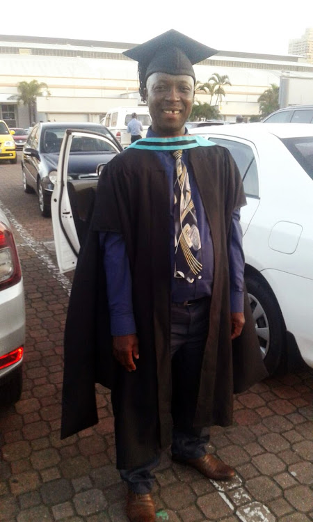 Amos Mlondo, a 50-year-old security guard, recently graduated at the University of South Africa with a degree in education.