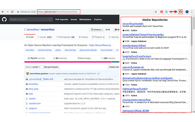 GitHub similar repository suggestions chrome extension