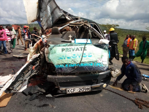 Five people have died in a tragic road accident along Nairobi-Mombasa Road at Kapiti plains in Machakos County on December 10, 2018./ GEORGE OWITI