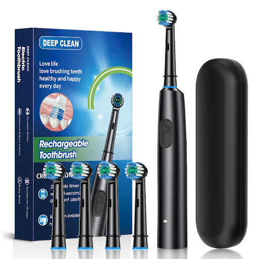 Title 4, Rotating Round Head Electric Toothbrush with Pu...