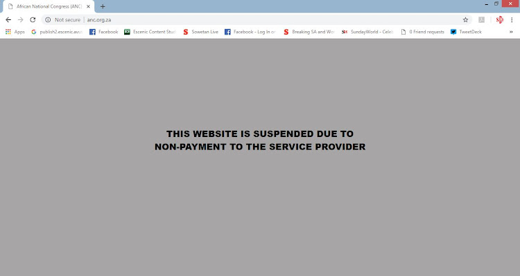 Screenshot of the ANC website which has been down for over three weeks allegedly over payment issues.