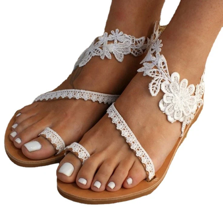 Sandales Plates à Bout Rond et Motifs Floraux pour Femme avec Petit Talon Confortables Idéales pour les Journées d'Été
