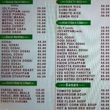 Madurai Mess menu 