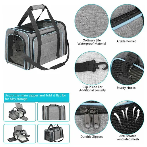 Expandable Dog Cat Carrier Bag Airline Approved Collapsible Breathable Travel Pet Carrier for Dogs
