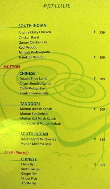 Tabla Multicuisine Restaurant menu 
