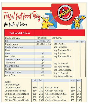 Faizal Fast Food Boy menu 