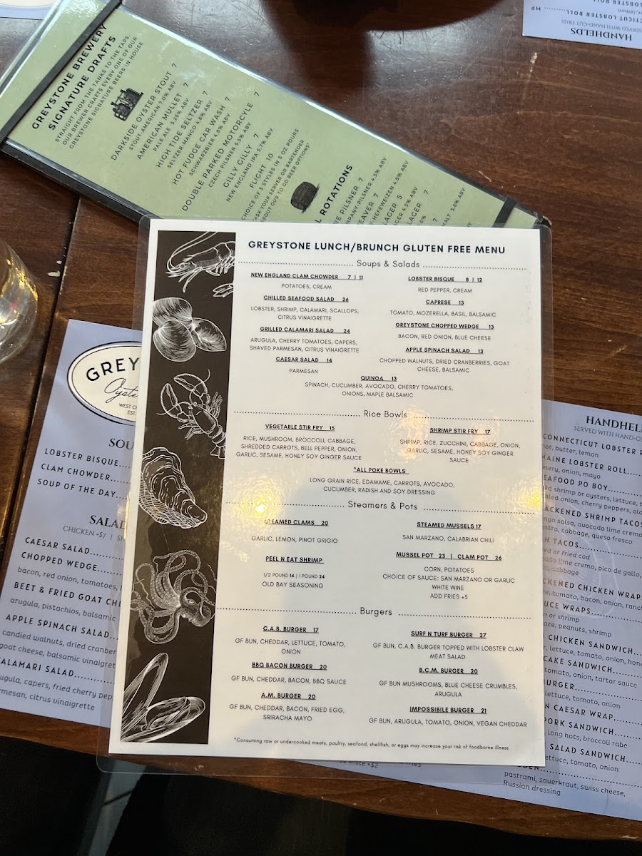 Greystone Oyster Bar gluten-free menu