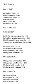 The Thali Company menu 1