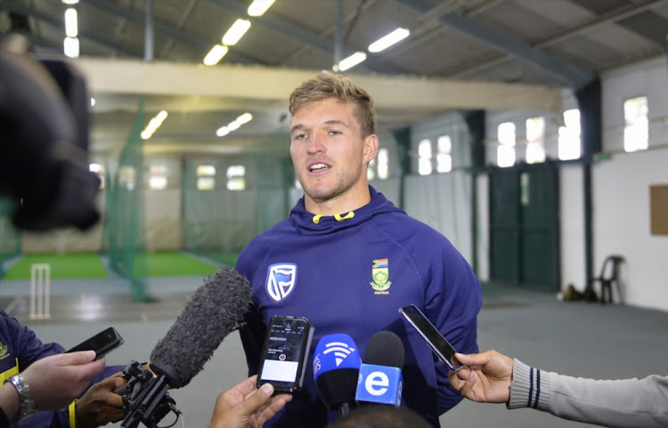 Wiaan Mulder during the South African national cricket team training session and press conference at Boland Park on October 17, 2017 in Paarl.