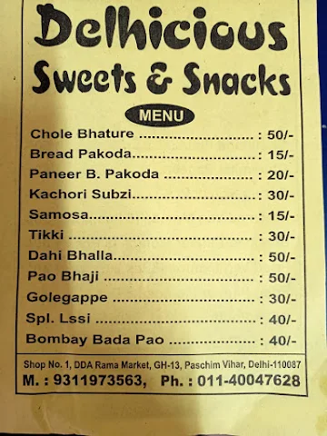 Delhicious Sweets & Snacks menu 