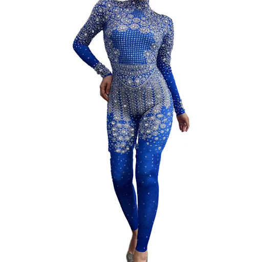 Title 5, Womens Full Diamond Blue Printing Long Sleeve ...