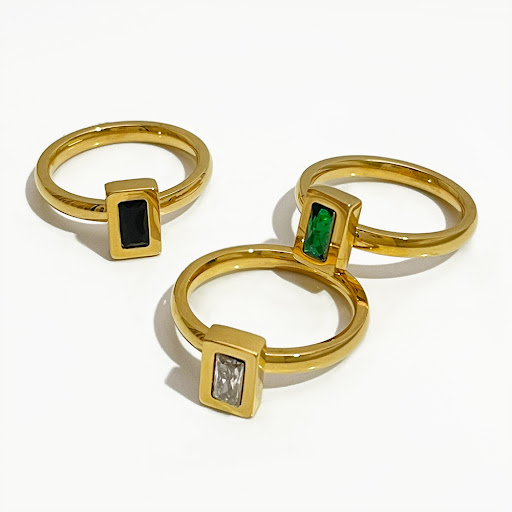 Title 2, Womens Simple Square Multi-color Zircon Ring, ...