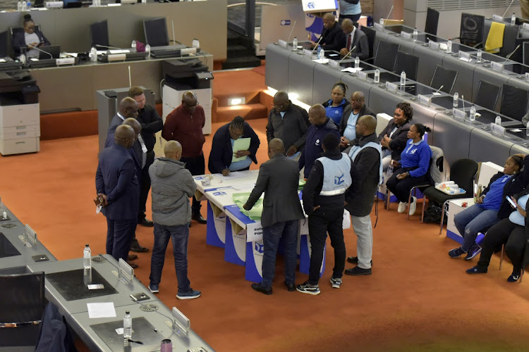 Vote counting at the Extra-Ordinary council meeting of the Ekurhuleni council to vote in a new Mayor.
