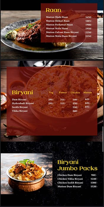 Tandoori Tadka menu 