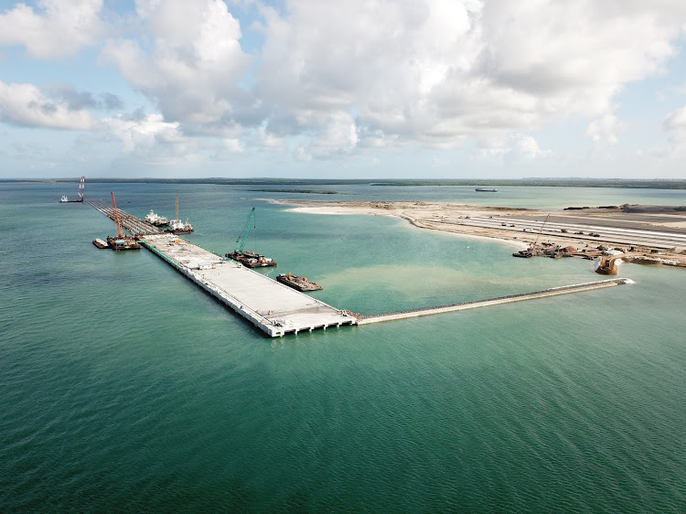 An aerial view of the ongoing construction of Lamu Port/Courtesy